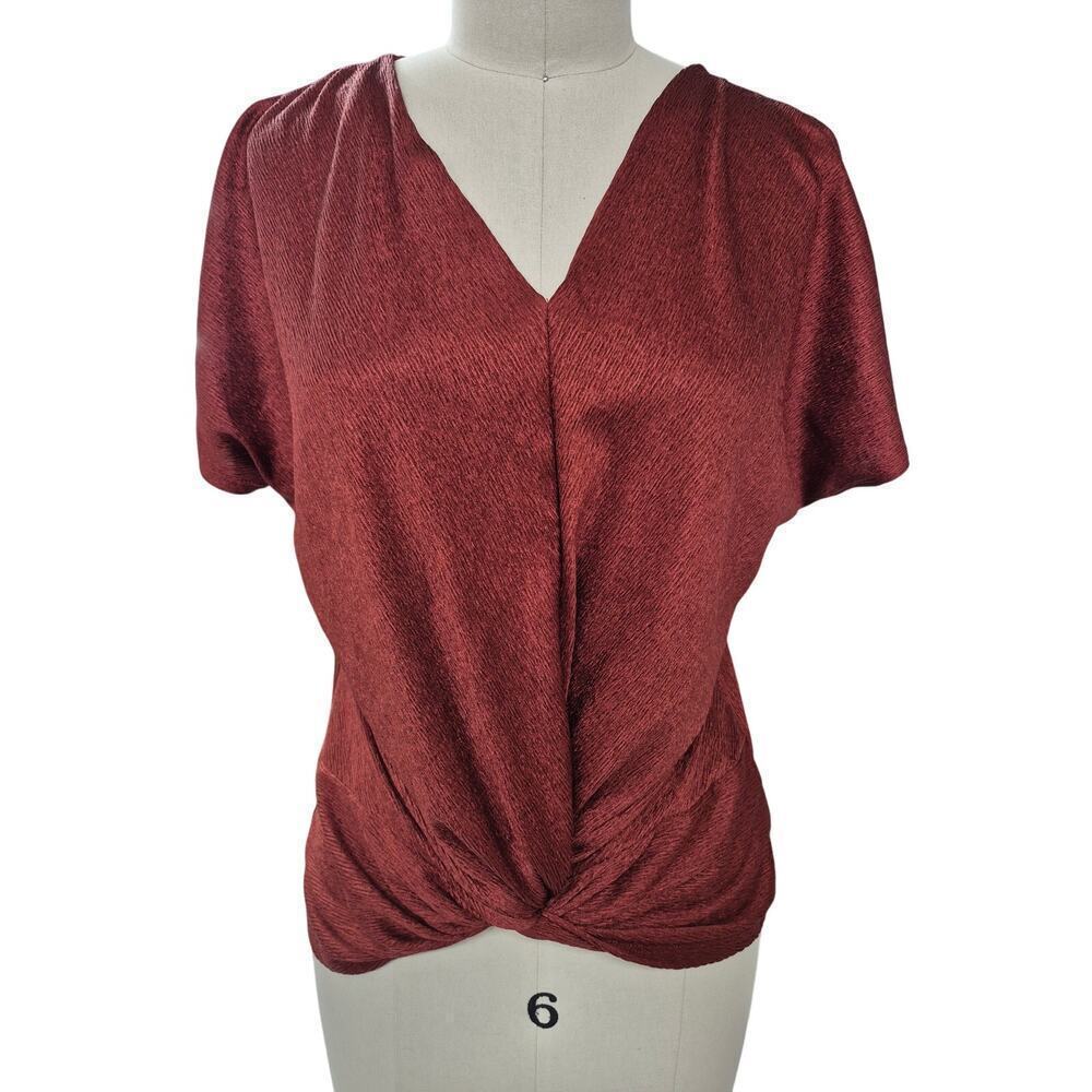 Fyve  Burgundy Red 100% Polyester Crinkle Twist Top  Sz S